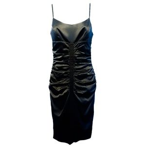 bebe Black Ruched Spaghetti Strap Dress